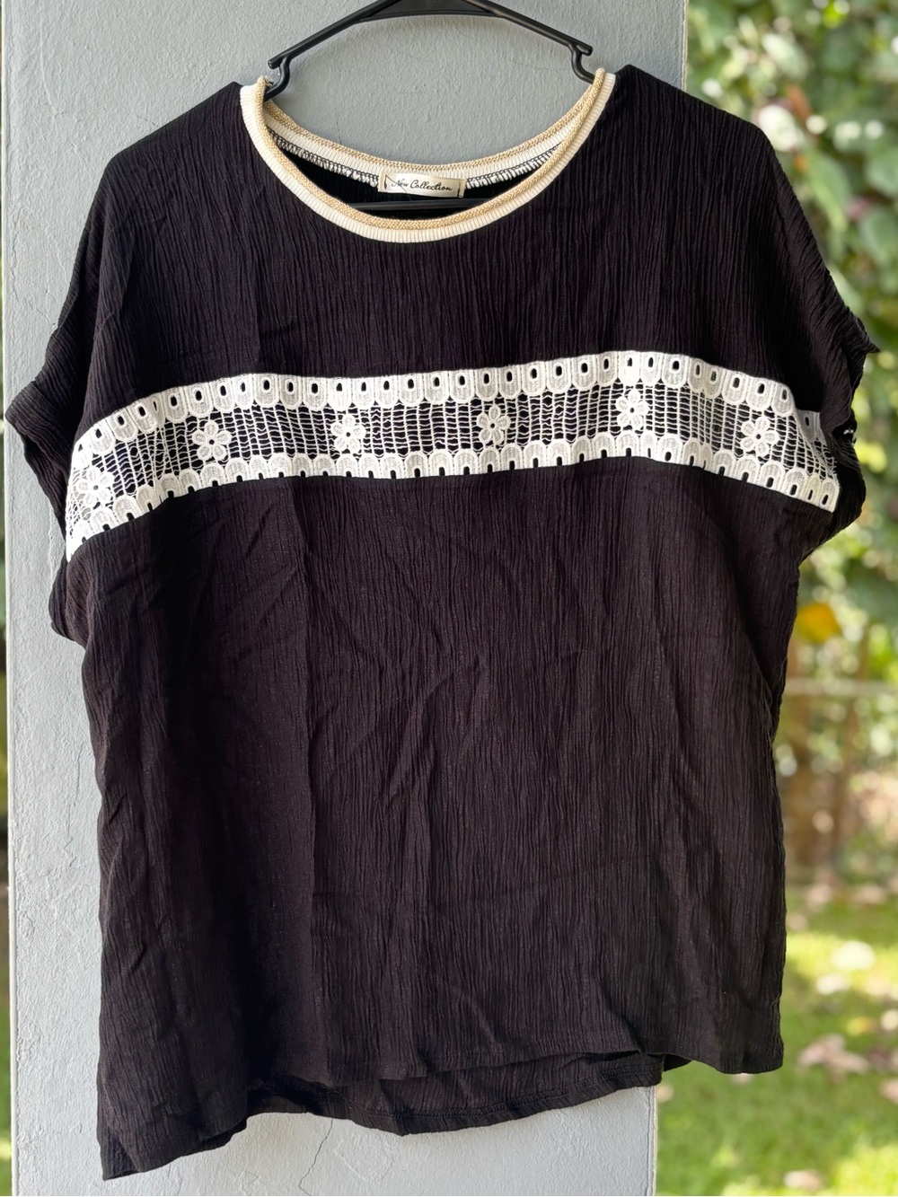 Woven Black Crochet-Trim Women's Top by No Brand